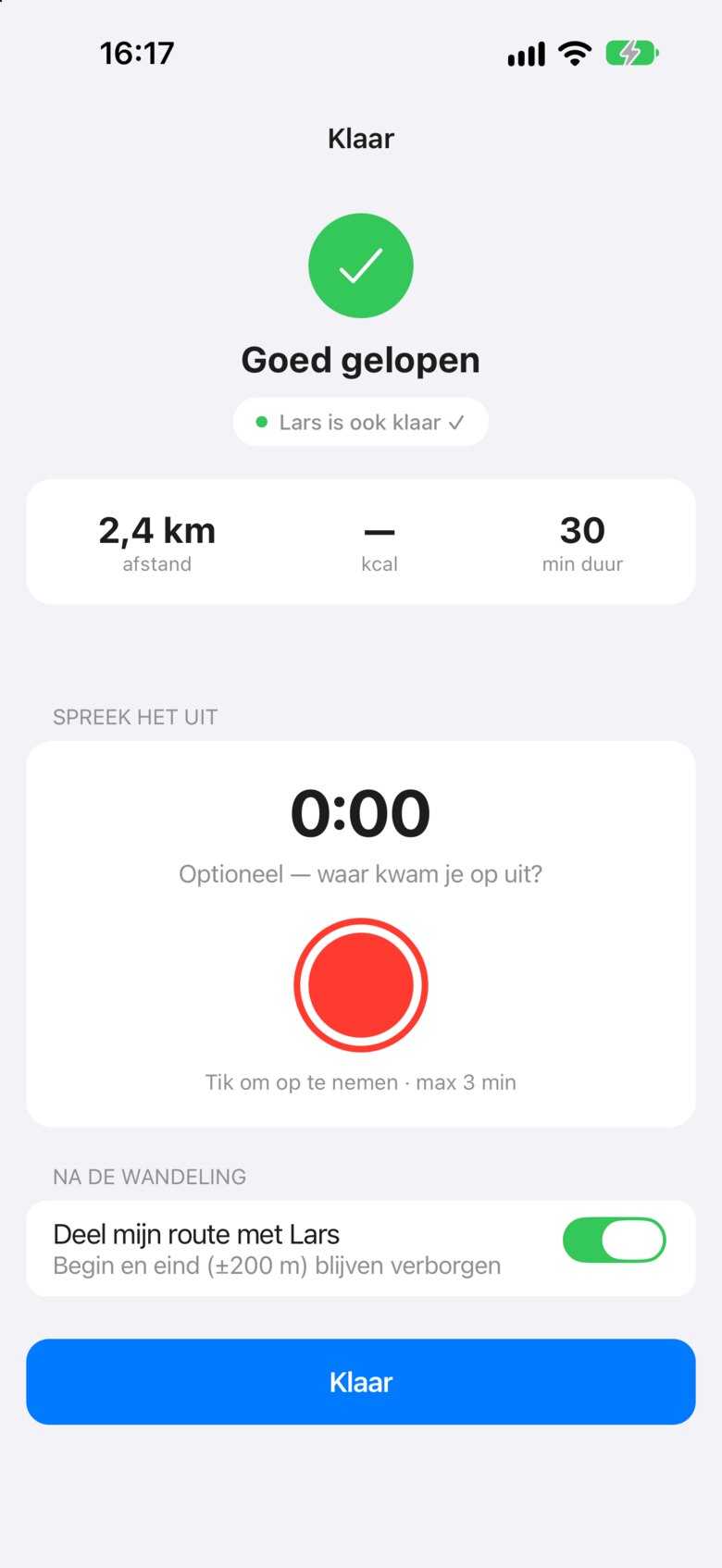 Klaar-scherm met opnameknop