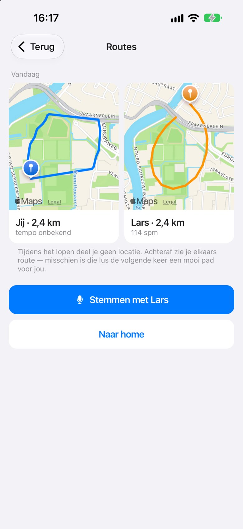 Routes van beide buddy's naast elkaar
